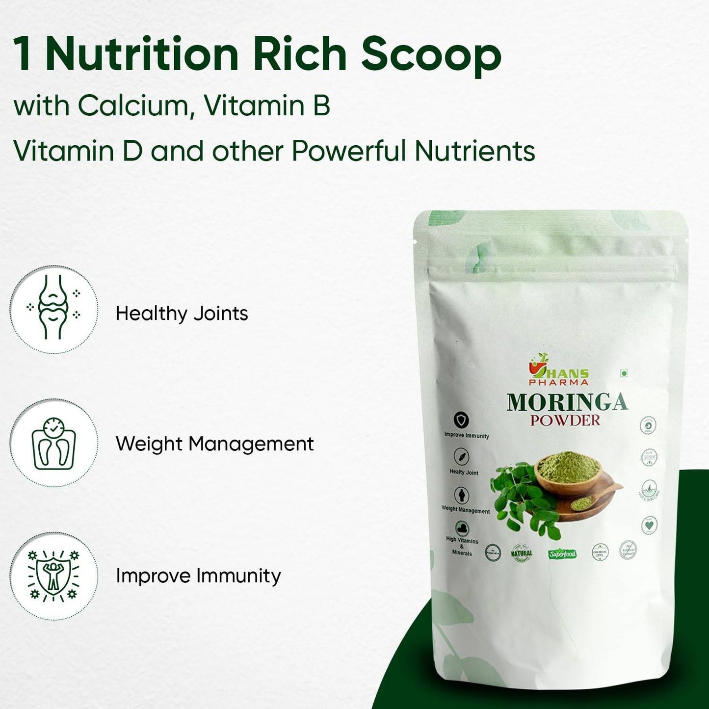 Hans Pharma Moringa Leaves Powder 100g – Natural Superfood for Energy, Immunity & Detox