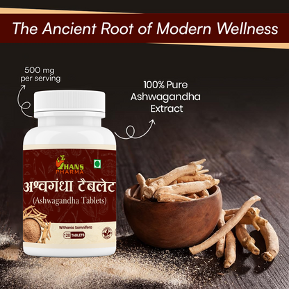 Hans Pharma Ashwagandha Tablets 500mg – Natural Stress Relief & Energy Booster – 120 Tablets