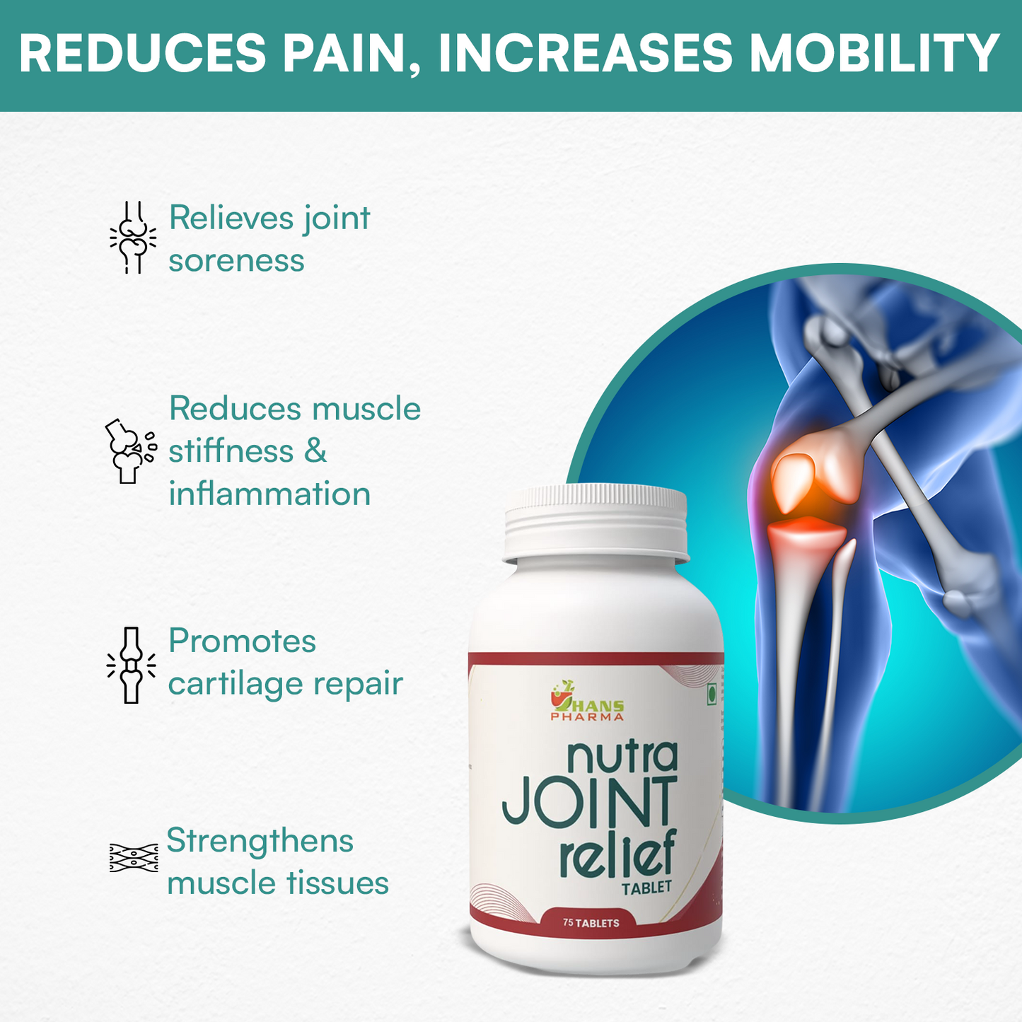 Hans Pharma Nutra Joint Relief Tablets, Natural Joint Pain Relief |Bone & Joint Wellness | Reduces pain and inflammation | 90 Tablets