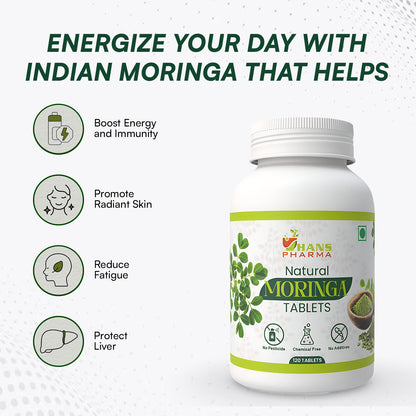 Hans Pharma Moringa Tablets – Natural Superfood for Energy, Immunity & Detox | 500mg | 120 Tablets