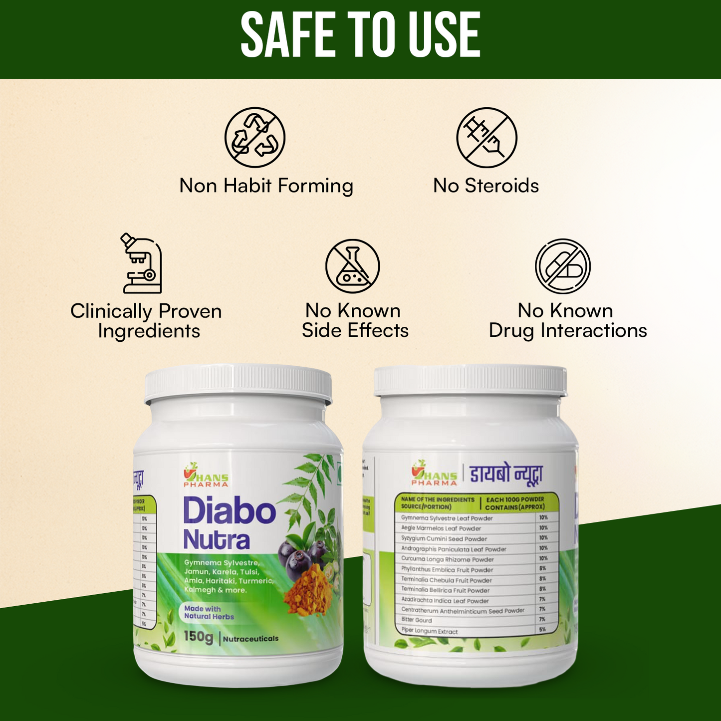 Hans Pharma Diabo Nutra Powder | Natural Diabetes Care Supplement | Supports Blood Sugar Balance | 100% Herbal | 150g