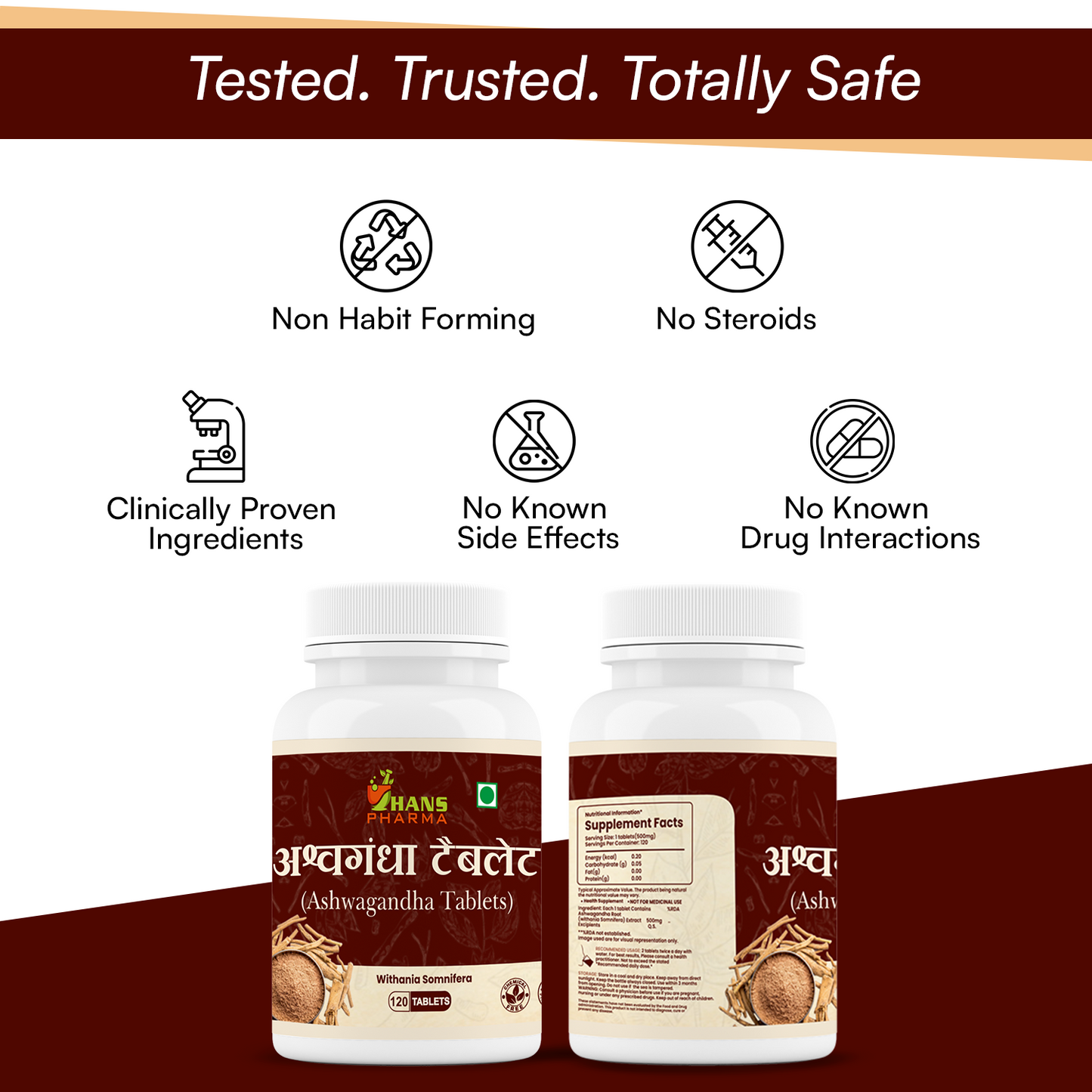 Hans Pharma Ashwagandha Tablets 500mg – Natural Stress Relief & Energy Booster – 120 Tablets